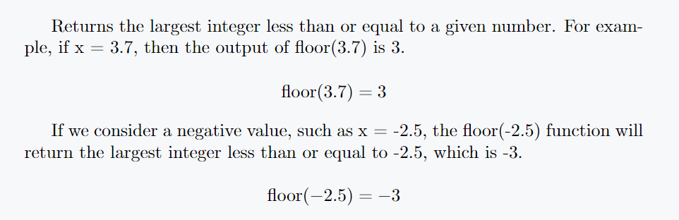 Mathematical equations showing the floor function