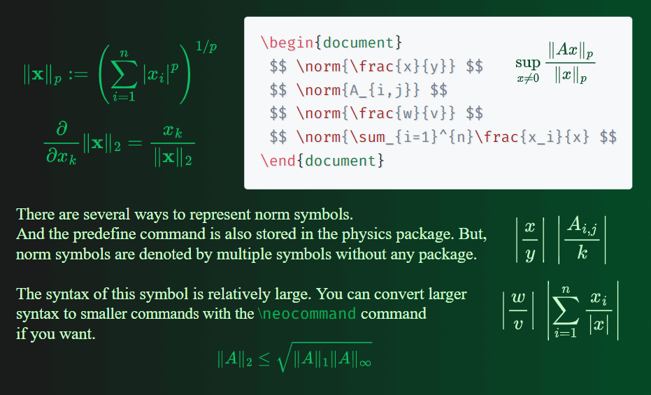 How to write norm symbol in LaTeX like ||a||?